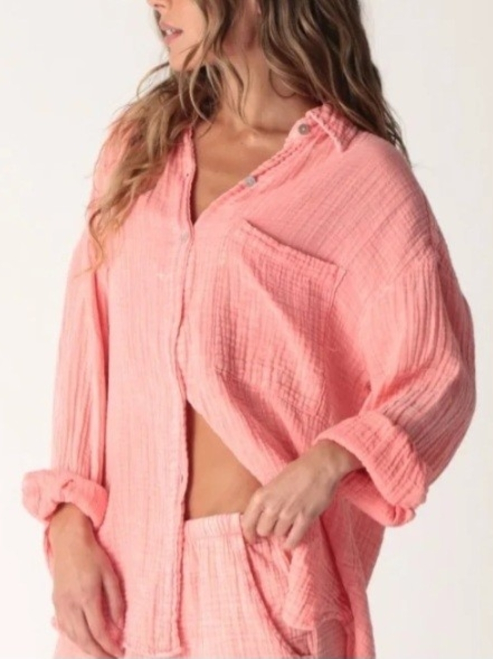American Eagle Gauze Button Down Shirt Long Sleeve(XS)